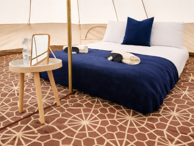 Luxury double bed inside The Fairway Bell at Adare Glamping, County Limerick